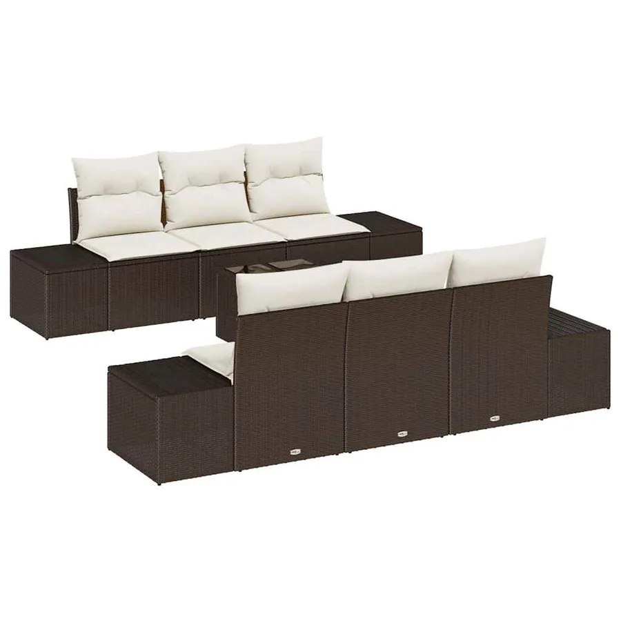 Ensemble de canapé de jardin 8 pcs Marron et Crème polyrotin - 2