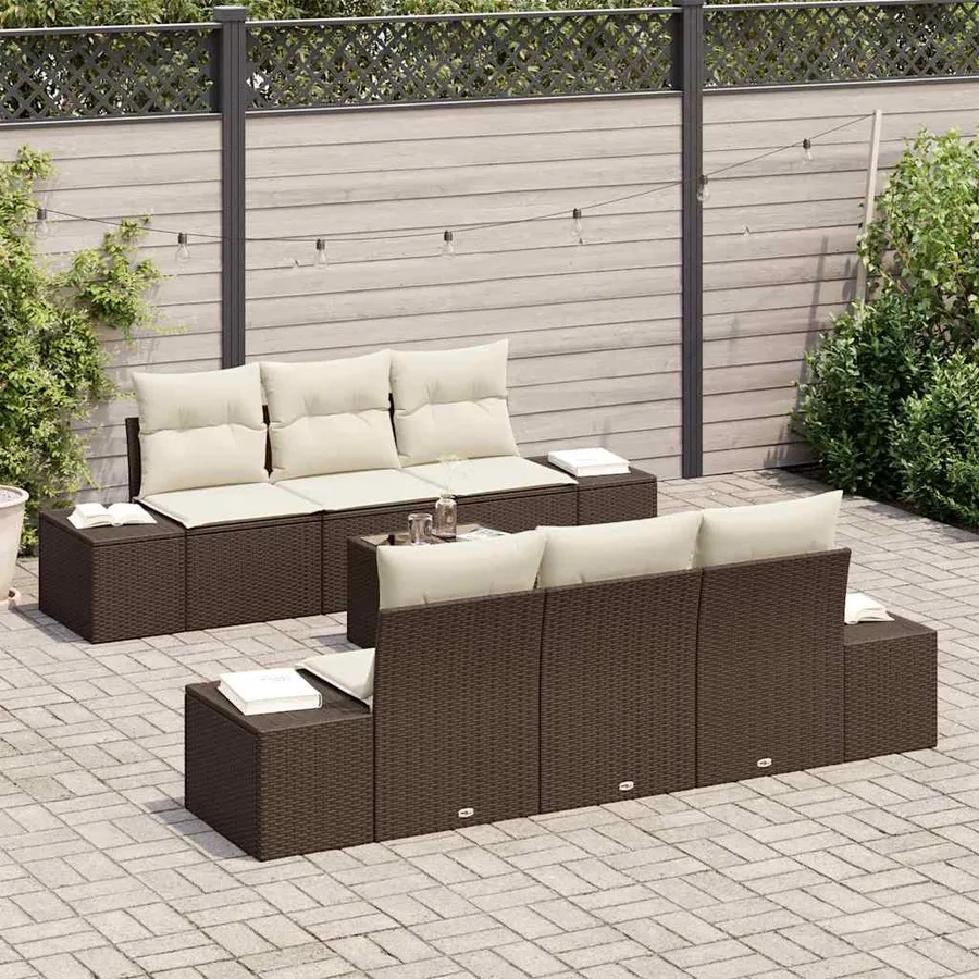 Ensemble de canapé de jardin 8 pcs Marron et Crème polyrotin - 3