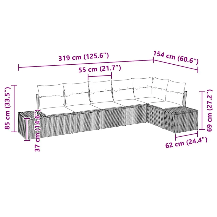 Ensemble de canapé de jardin 6 pcs Noir et Crème polyrotin - 12