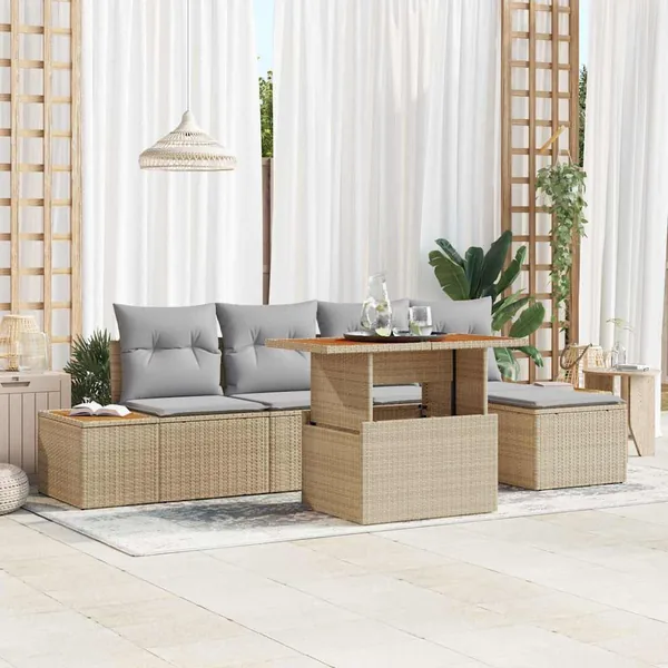 Ensemble de canapé de jardin 6 pcs Beige et gris