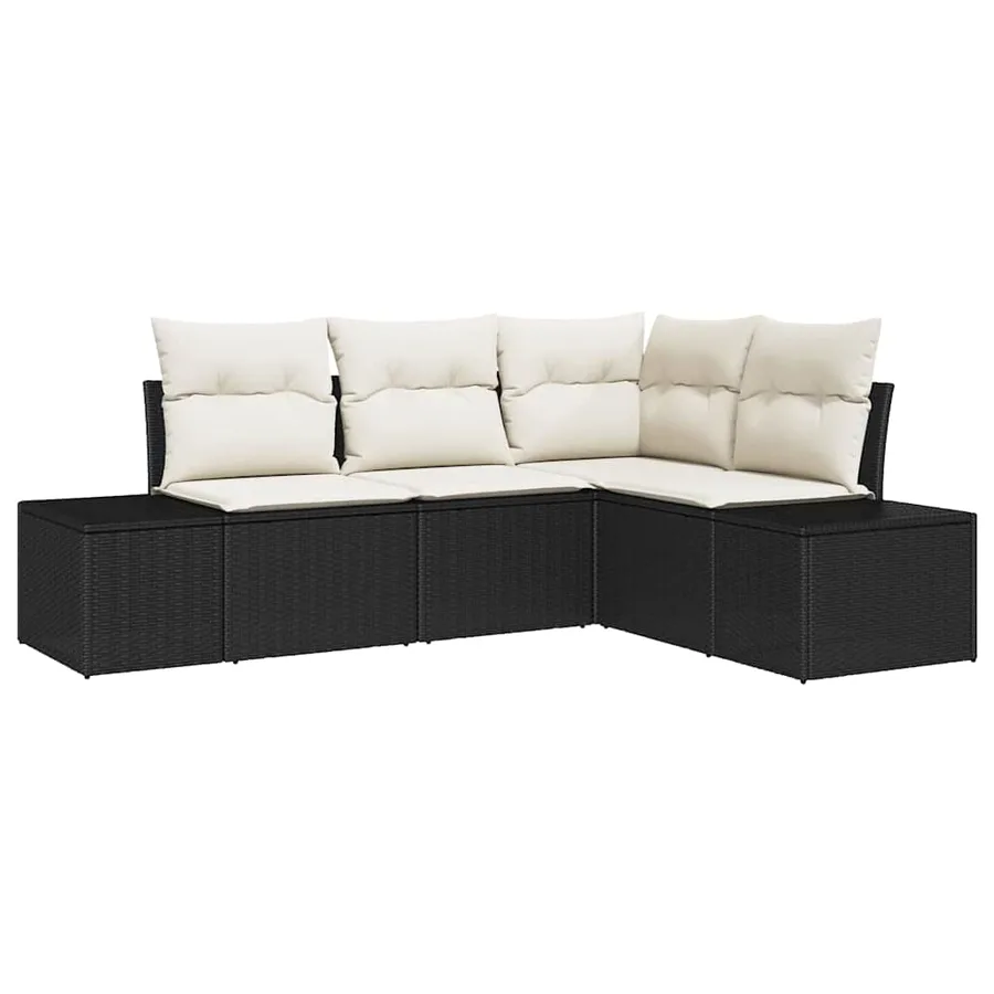 Ensemble de canapé de jardin 4 pcs Noir et Crème polyrotin - 2