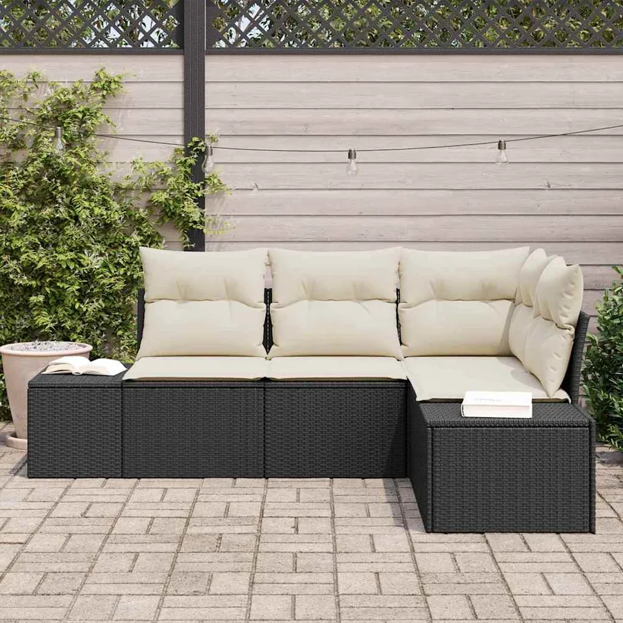 Ensemble de canapé de jardin 4 pcs Noir et Crème polyrotin - 3