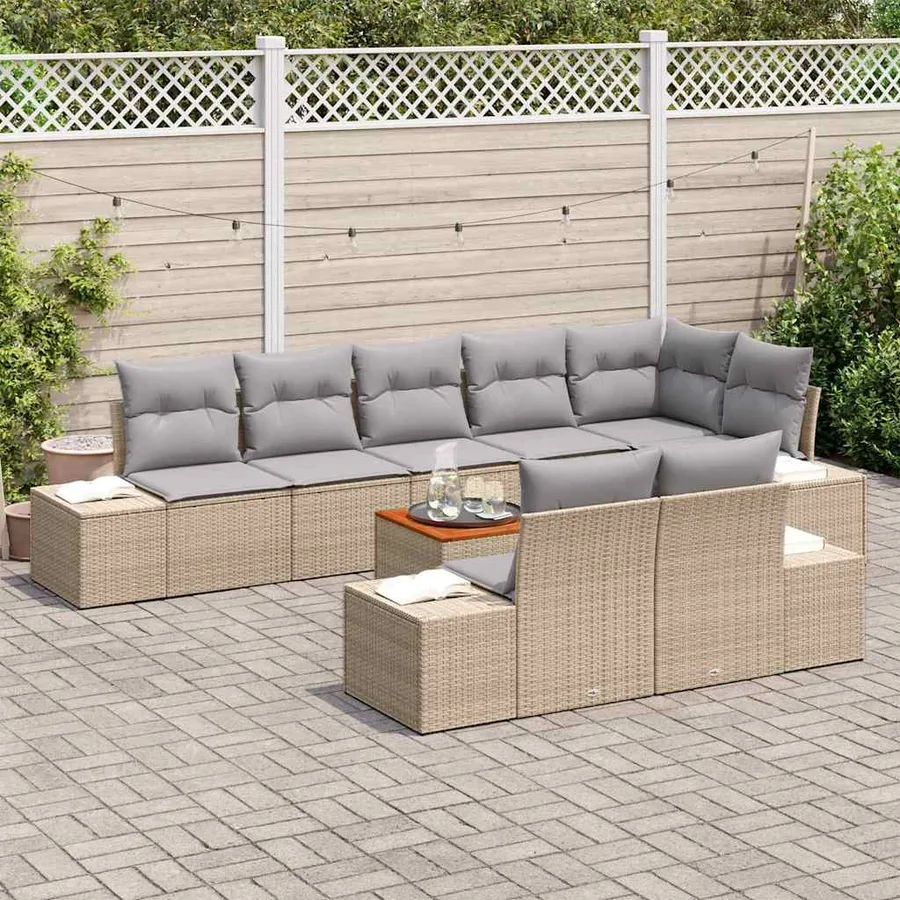Ensemble de canapé de jardin 9 pcs beige et gris clair - 3