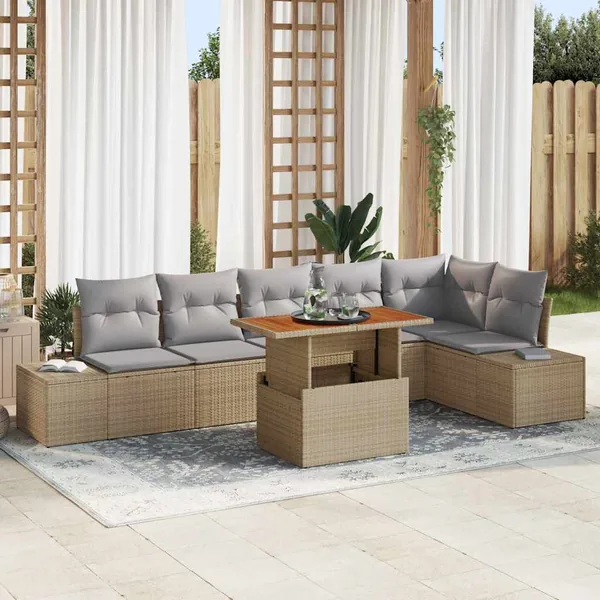 Ensemble de canapé de jardin 7 pcs Beige Poly rotin