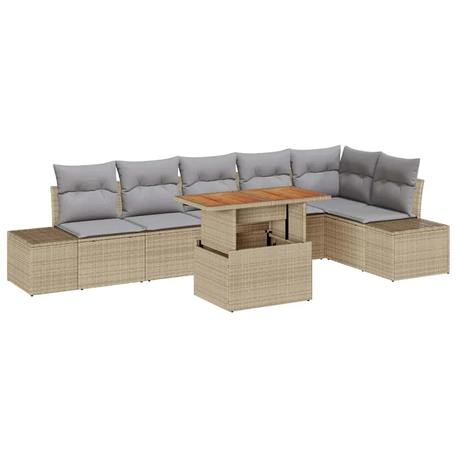 Ensemble de canapé de jardin 7 pcs Beige Poly rotin - 2