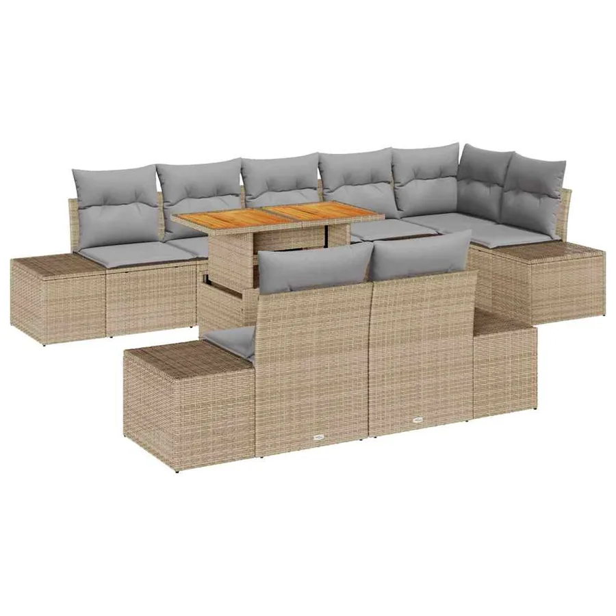 Ensemble de canapé de jardin 9 pcs Beige Poly rotin - 2