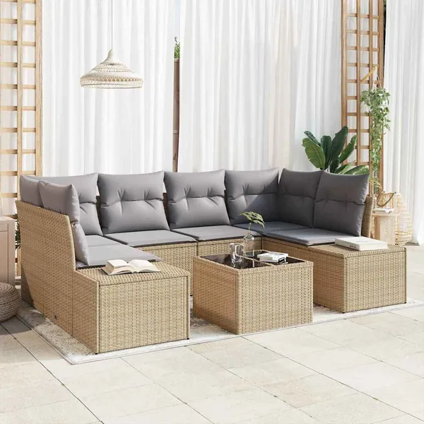 Ensemble de canapé de jardin 8 pcs Beige et gris polyrotin