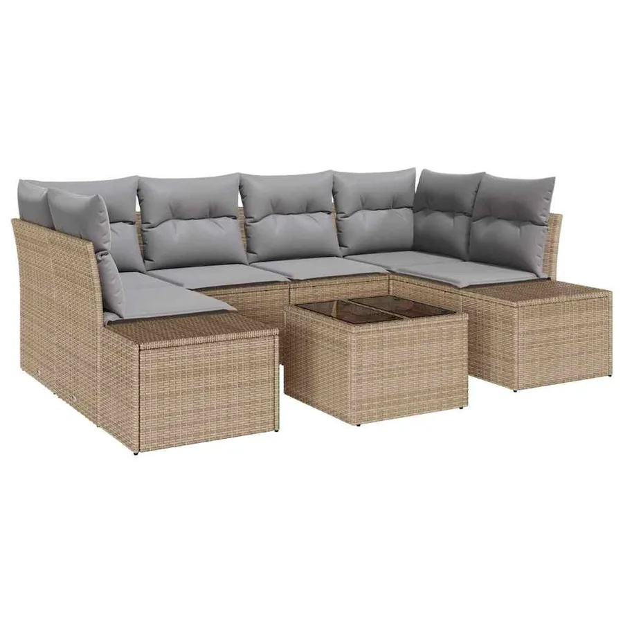 Ensemble de canapé de jardin 8 pcs Beige et gris polyrotin - 2