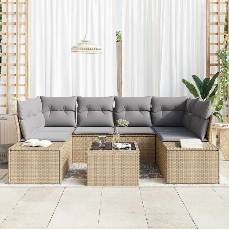 Ensemble de canapé de jardin 8 pcs Beige et gris polyrotin - 3