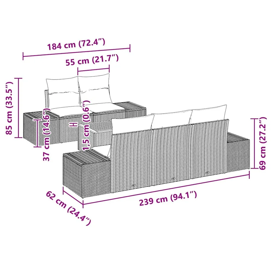 Ensemble de canapé de jardin 6 pcs Beige et Gris clair - 9