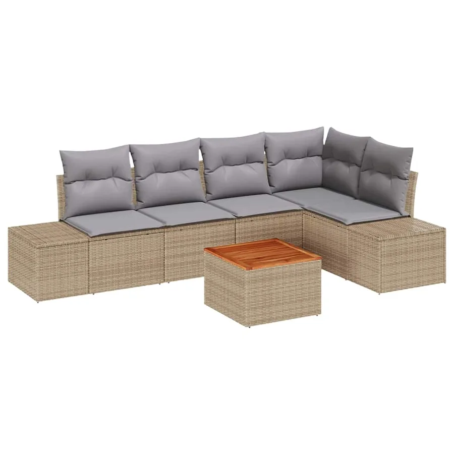 Ensemble de canapé de jardin 6 pcs Beige et Gris clair - 2