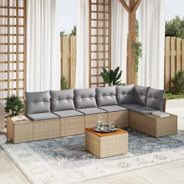 Ensemble de canapé de jardin 7 pcs Beige et Gris clair