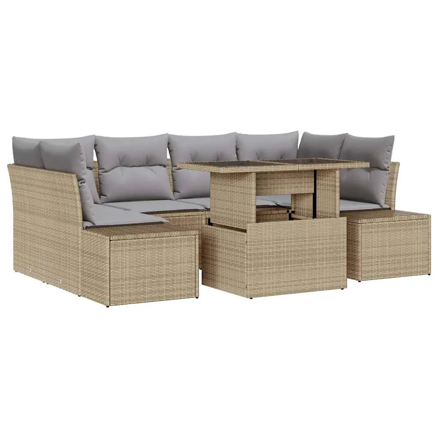 Ensemble de canapé de jardin 7 pcs Beige et Gris clair - 2