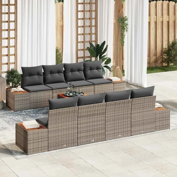 Ensemble de canapé de jardin avec coussin 9 pcs Gris Poly rotin