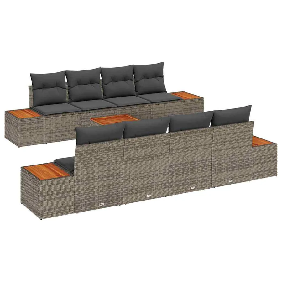 Ensemble de canapé de jardin avec coussin 9 pcs Gris Poly rotin - 2