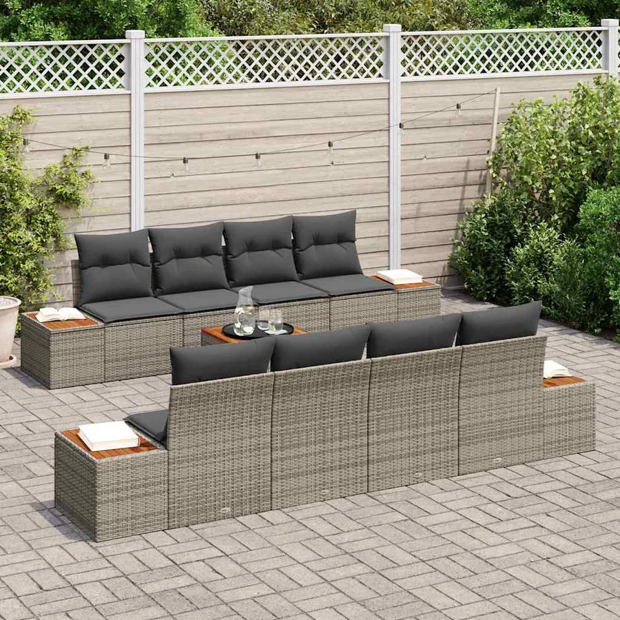 Ensemble de canapé de jardin avec coussin 9 pcs Gris Poly rotin - 3