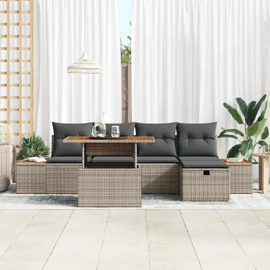 Ensemble de canapé de jardin avec coussin 6 pcs Gris polyrotin - 3