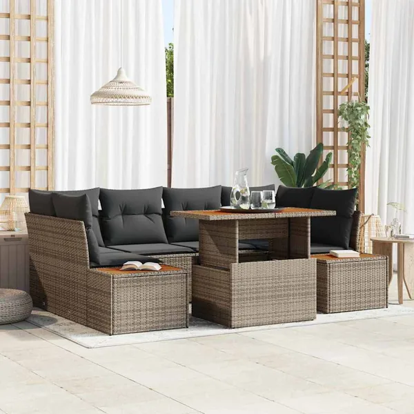 Ensemble de canapé de jardin 9 pc Gris et marron