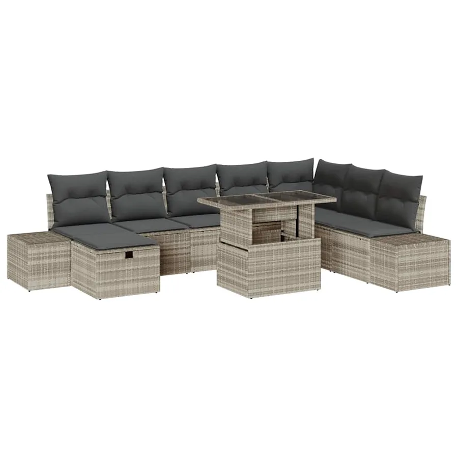 Ensemble de canapé de jardin 9 pcs Gris clair polyrotin - 2