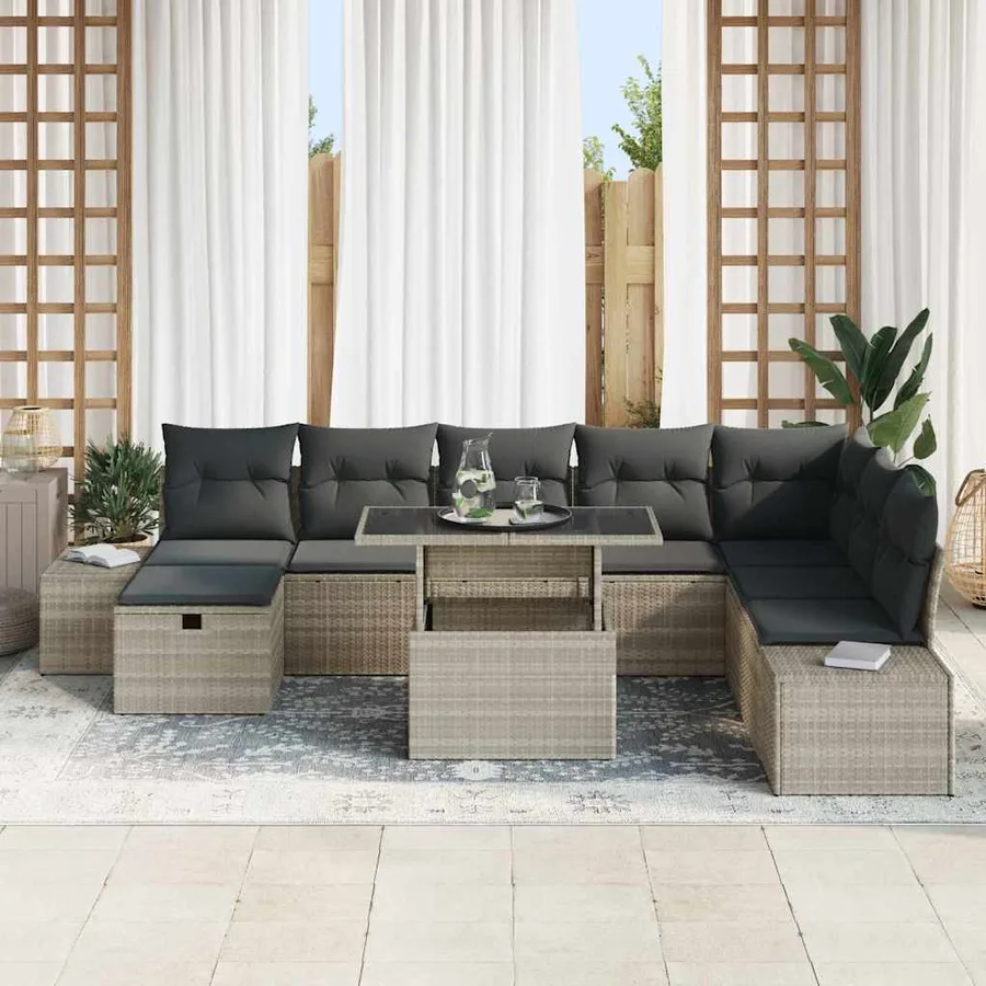 Ensemble de canapé de jardin 9 pcs Gris clair polyrotin - 3