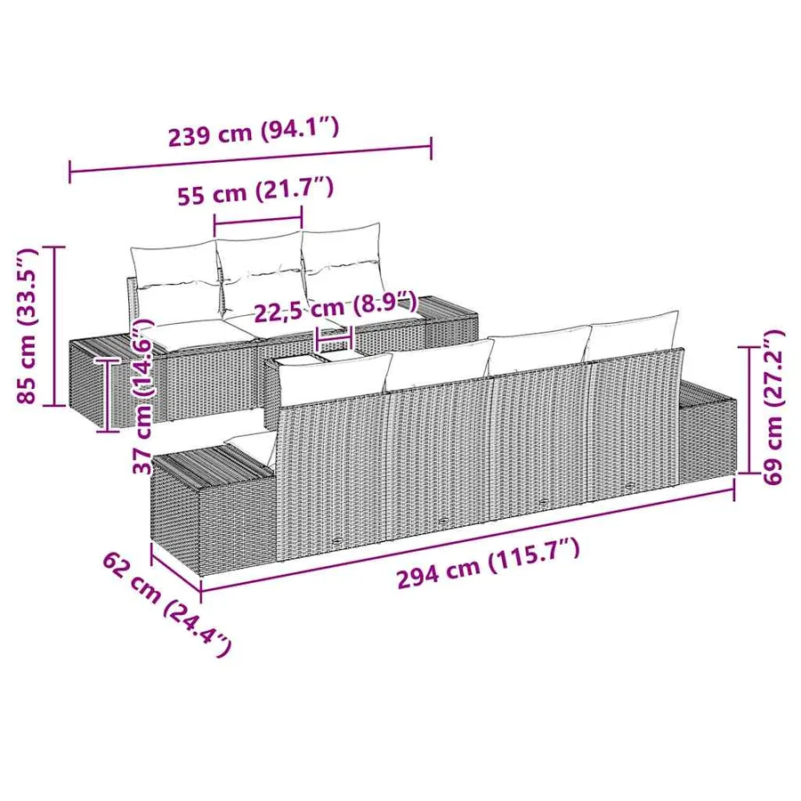 Ensemble de canapé de jardin 8 pcs Gris clair et gris foncé - 11