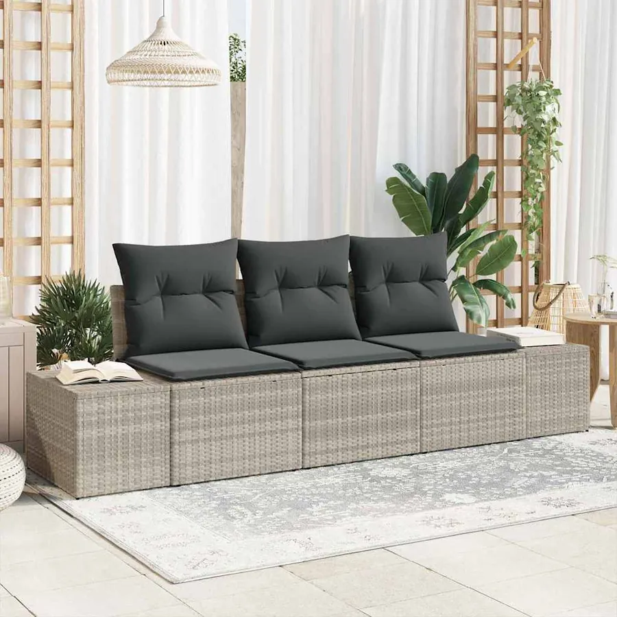 Ensemble de canapé de jardin 3 pcs Gris clair polyrotin