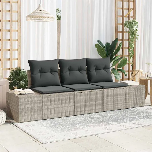 Ensemble de canapé de jardin 3 pcs Gris clair polyrotin
