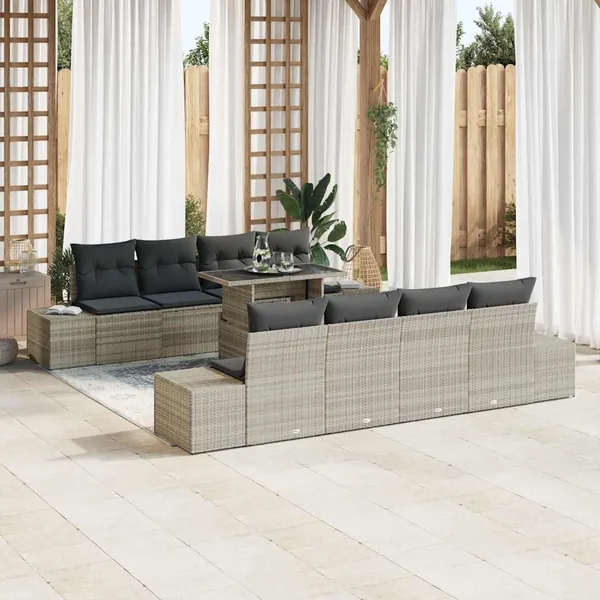 Ensemble de canapé de jardin 9 pcs Gris clair et gris foncé