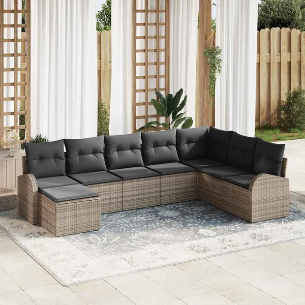 Ensemble de canapé de jardin avec coussin 8 pcs Gris Poly rotin