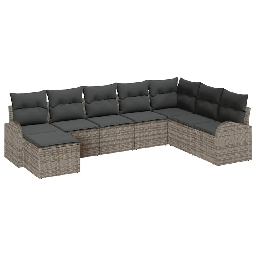 Ensemble de canapé de jardin avec coussin 8 pcs Gris Poly rotin - 2
