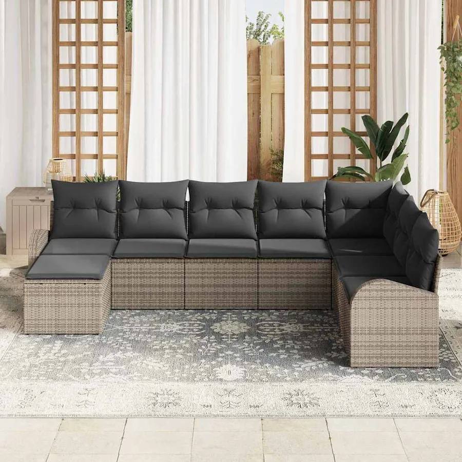 Ensemble de canapé de jardin avec coussin 8 pcs Gris Poly rotin - 3