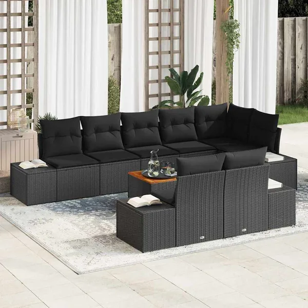 Ensemble de canapé de jardin avec coussin 9 pcs Noir polyrotin
