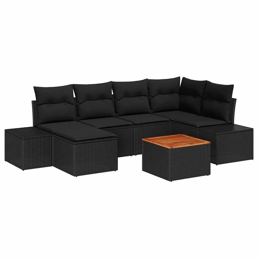 Ensemble de canapé de jardin avec coussin 7 pcs Noir polyrotin - 2