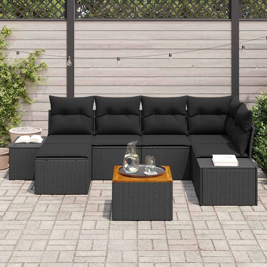 Ensemble de canapé de jardin avec coussin 7 pcs Noir polyrotin - 3