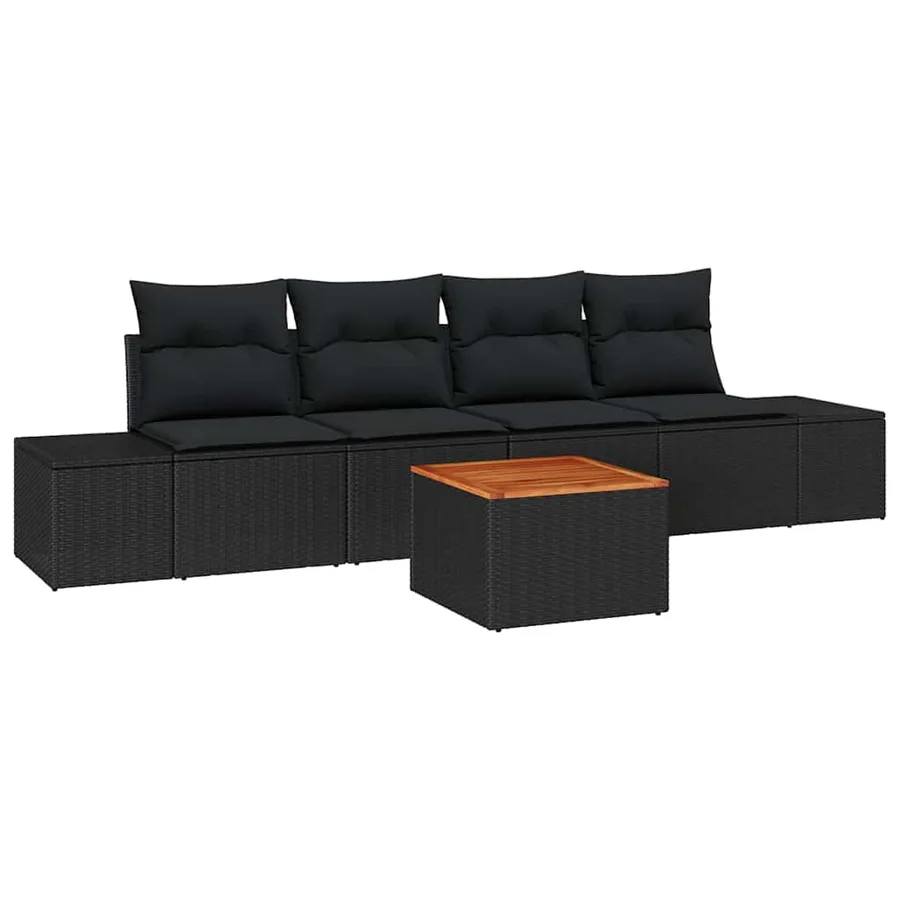 Ensemble de canapé de jardin avec coussin 5 pcs Noir polyrotin - 2