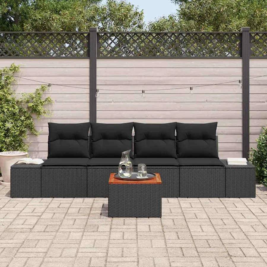 Ensemble de canapé de jardin avec coussin 5 pcs Noir polyrotin - 3