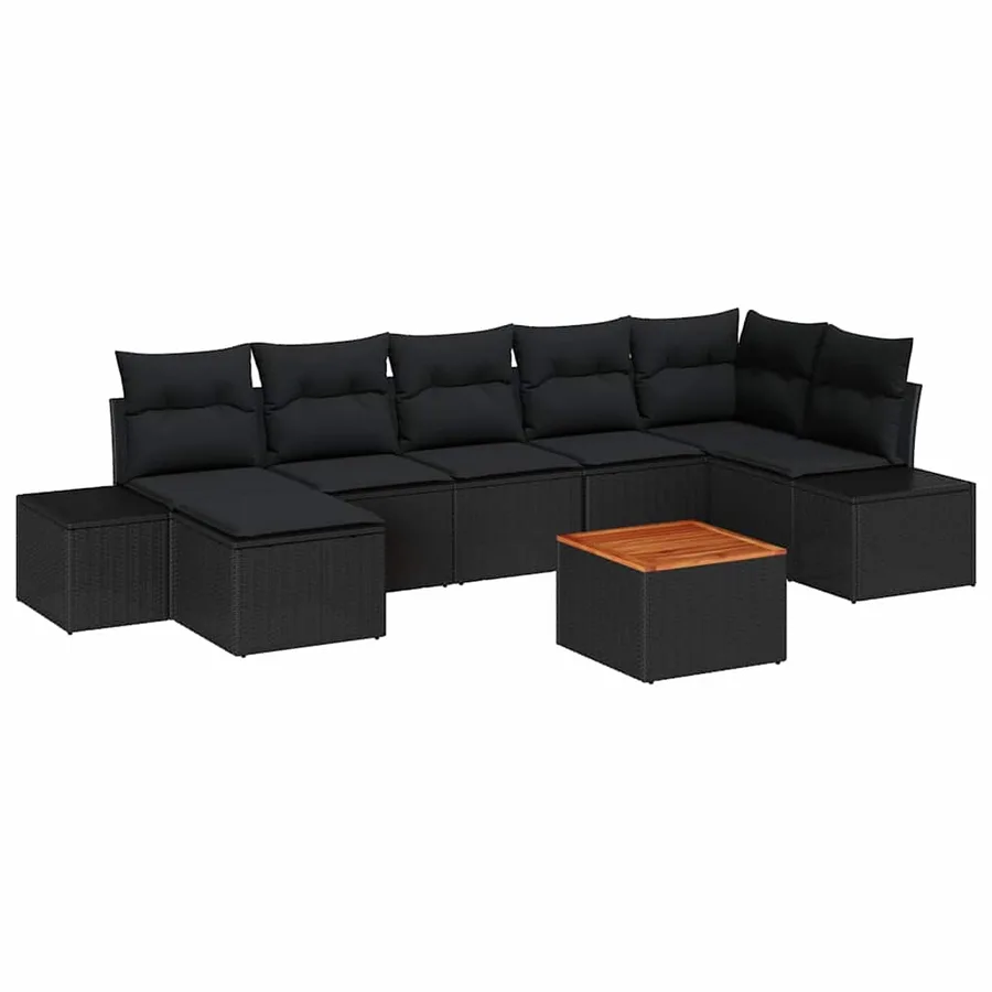 Ensemble de canapé de jardin avec coussin 8 pcs Noir polyrotin - 2