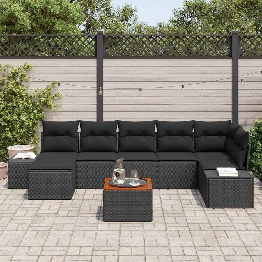 Ensemble de canapé de jardin avec coussin 8 pcs Noir polyrotin - 3