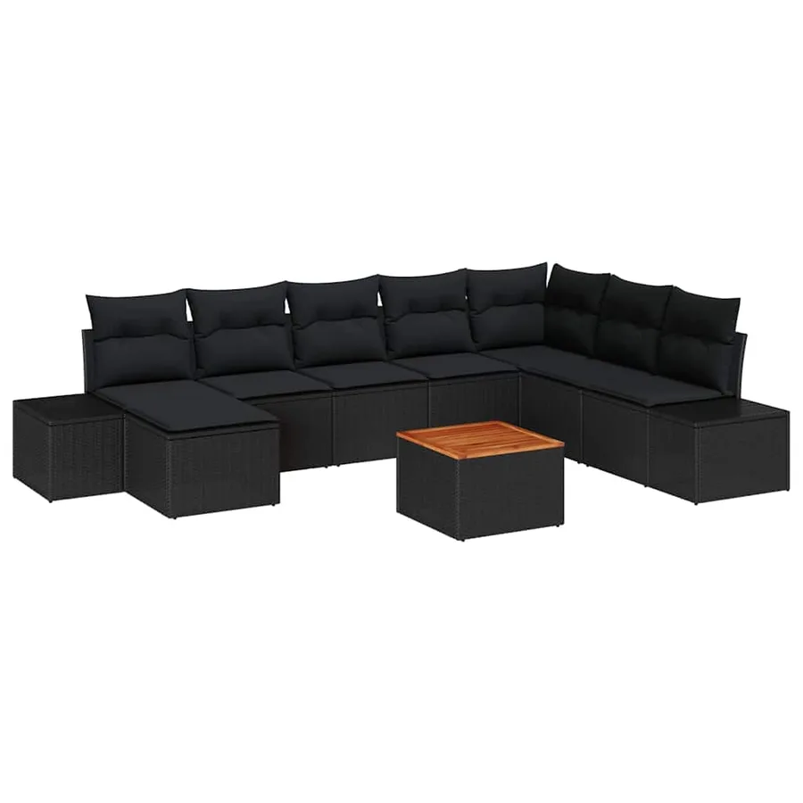 Ensemble de canapé de jardin avec coussin 9 pcs Noir polyrotin - 2