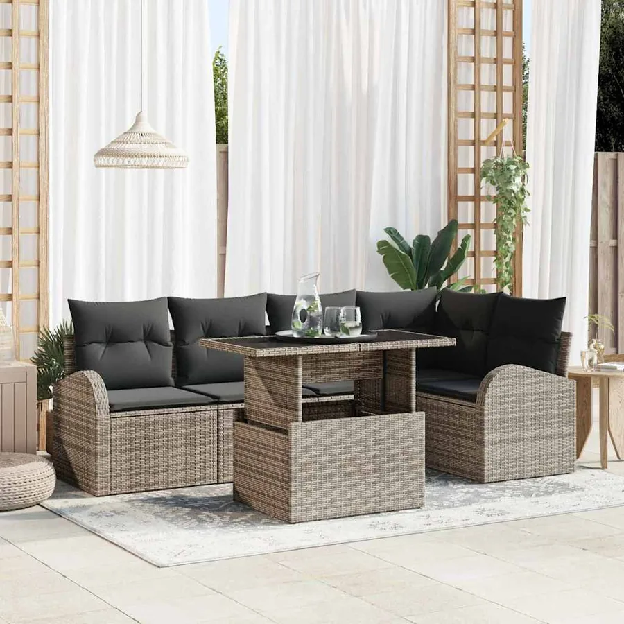 Ensemble de canapé de jardin avec stockage 6 pcs Gris polyrotin