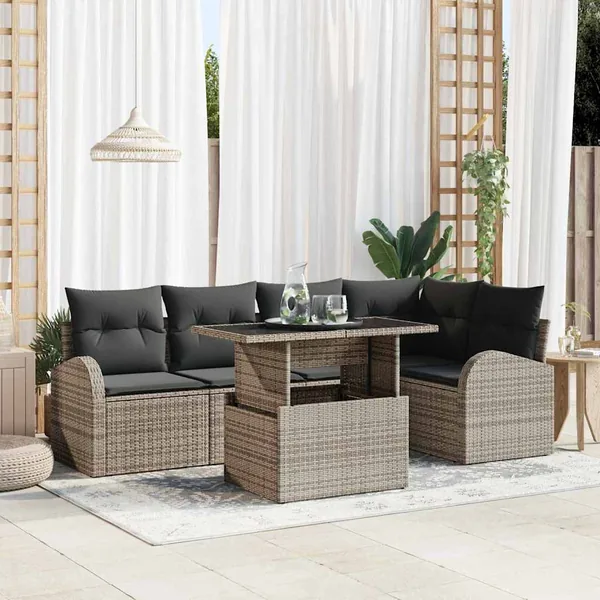 Ensemble de canapé de jardin avec stockage 6 pcs Gris polyrotin