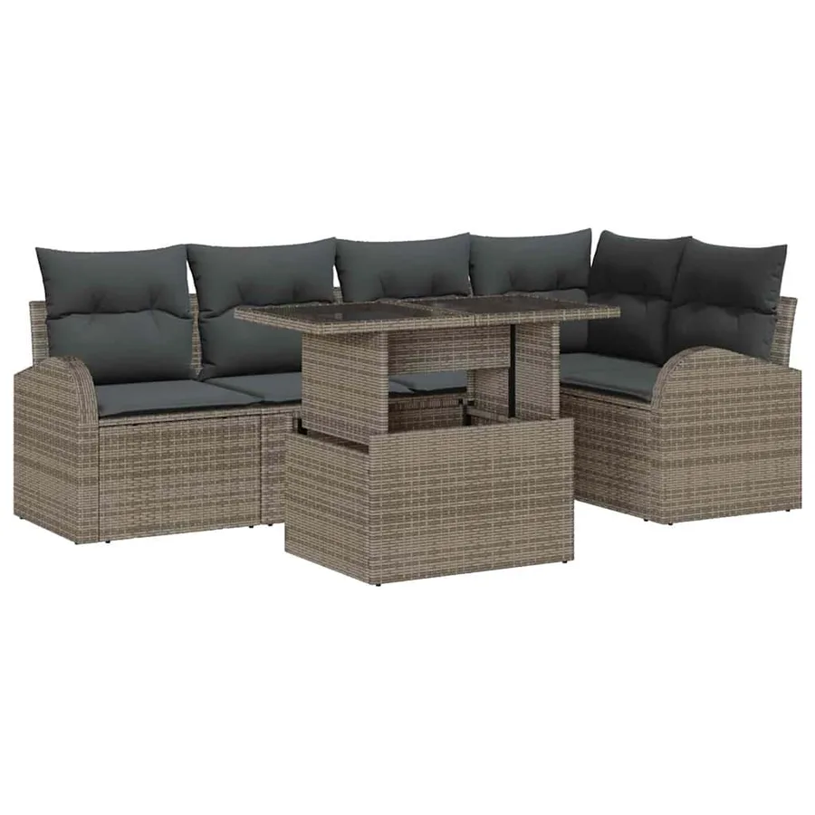Ensemble de canapé de jardin avec stockage 6 pcs Gris polyrotin - 2