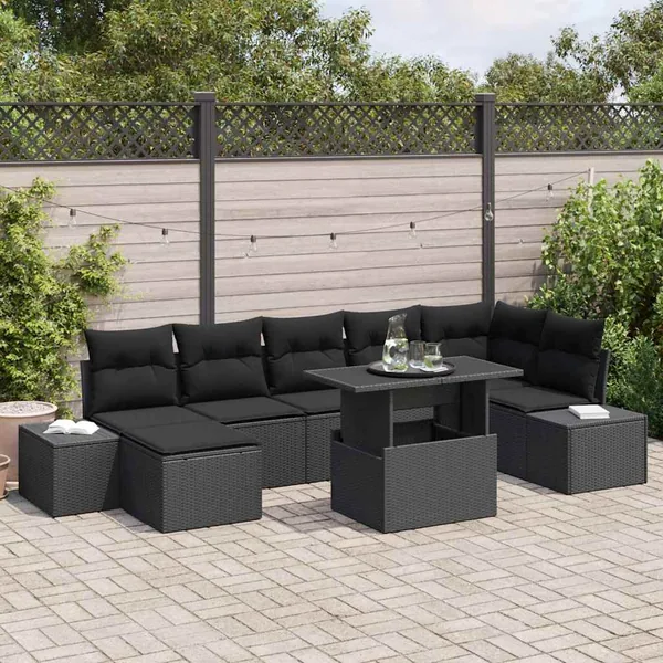 Ensemble de canapé de jardin avec coussin 8 pcs Noir