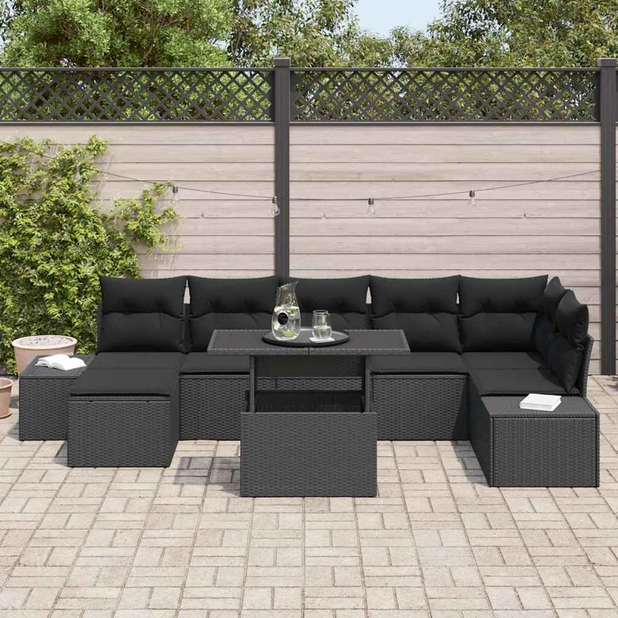 Ensemble de canapé de jardin avec coussin 8 pcs Noir - 3