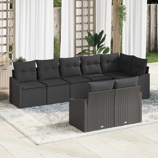 Ensemble de canapé de jardin avec coussin 8 pcs Noir polyrotin