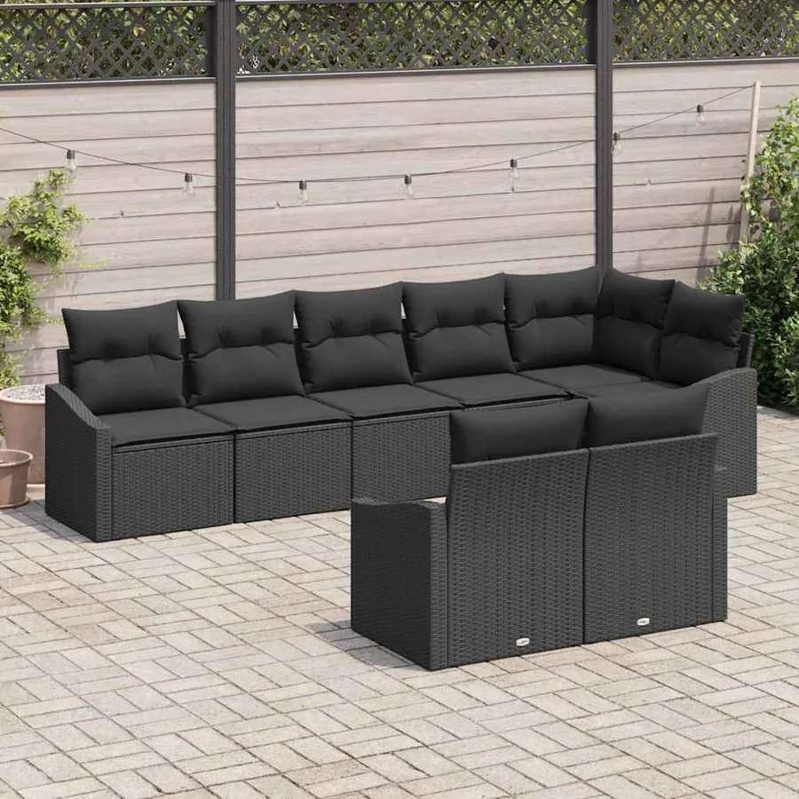 Ensemble de canapé de jardin avec coussin 8 pcs Noir polyrotin - 3