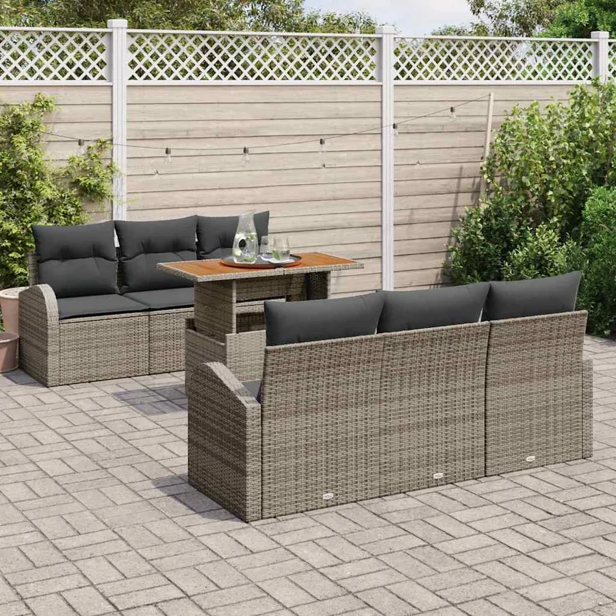 Ensemble de canapé de jardin avec coussin 7 pcs Gris - 3