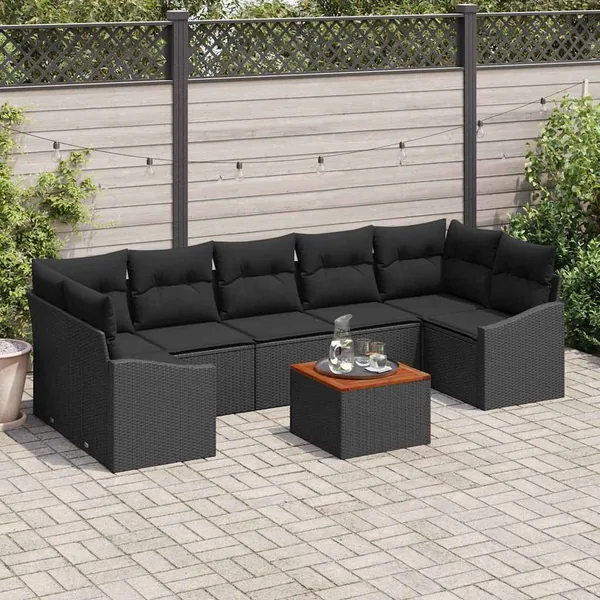 Ensemble de canapé de jardin avec stockage 8 pcs Noir polyrotin