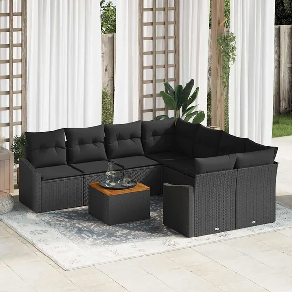 Ensemble de canapé de jardin avec stockage 9 pcs Noir polyrotin