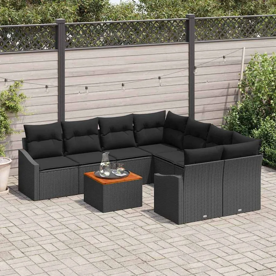 Ensemble de canapé de jardin avec stockage 9 pcs Noir polyrotin - 3